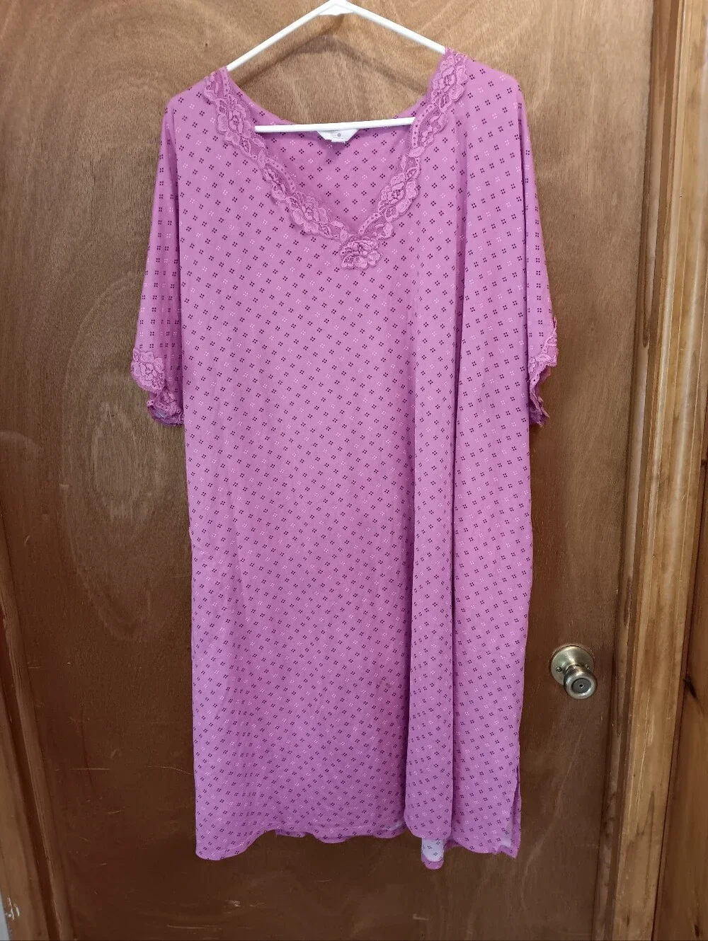 Secret Treasures Pink Lace-Trim Nightgown with Tiny Dot Motif